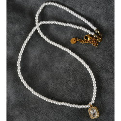 Perlenkette mit Diamantanhänger – 14 Karat Gold